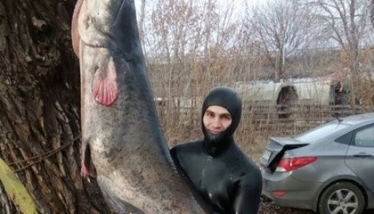 Фото з велетенським сомом, якого застрелив київський підводний мисливець у річці Десенка, підірвала Інтернет