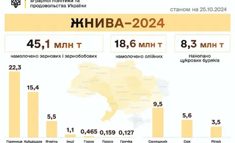Жнива 2024: намолотили 63,7 млн тонн зернових та олійних