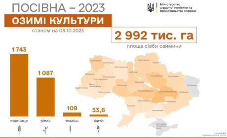 Аграрії засіяли озимими культурами вже майже 3 млн га