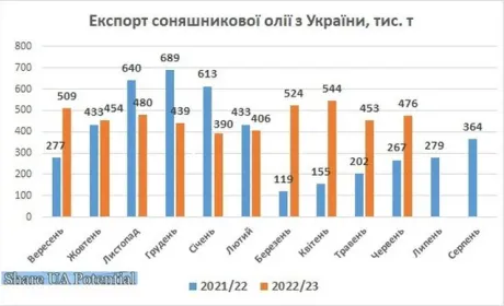 У червні Україна збільшила експорт соняшникової олії