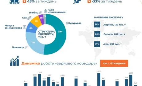 За минулий тиждень експорт зерновим коридором зменшився на третину