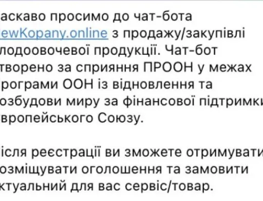Створено чат-бот, який замінить ринок в Великих Копанях