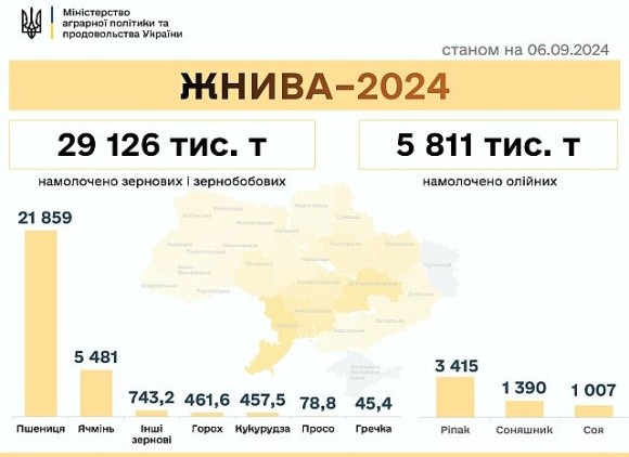 Жнива 2024: зібрали 35,1 млн тонн нового врожаю фото, ілюстрація