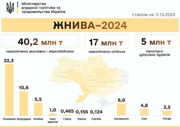 Жнива-2024: зібрано 62,2 млн тонн нового врожаю фото, ілюстрація