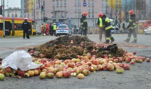 Палаючі шини, розсипані на асфальті яблука та свиняча туша - польські аграрії протестують фото, ілюстрація