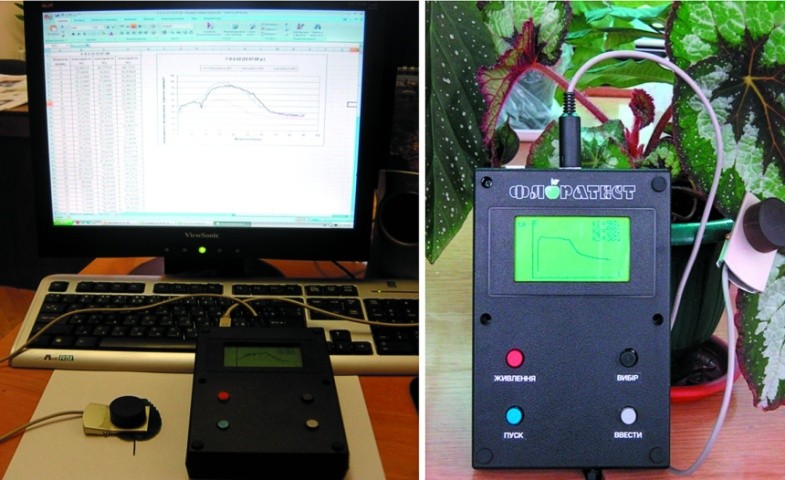Лабораторно-польовий прилад «Флоратест» з оптичною кліпсою для вимірів фотоіндукції флуоресценції хлорофілу листя