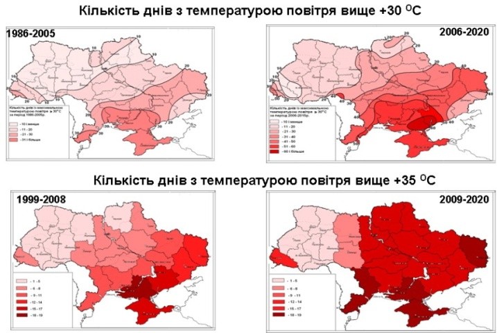 Кількість днів з температурою повітря понад 30 °С