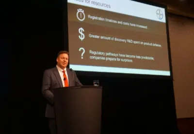 James Blome, president of Bayer CropScience, speaks during the Canadian Global Crops Symposium in Calgary, Alberta, Canada.  Photo by Susan Reidy